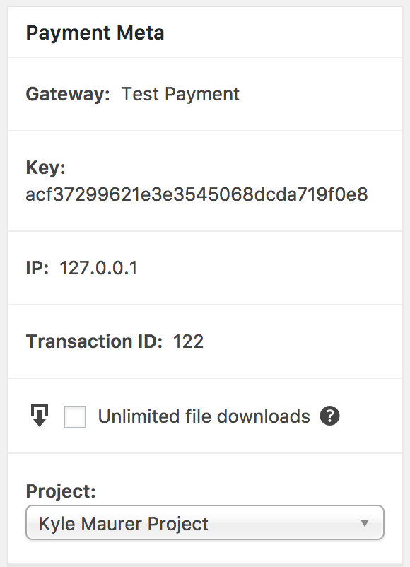 admin view of payment record with link to project