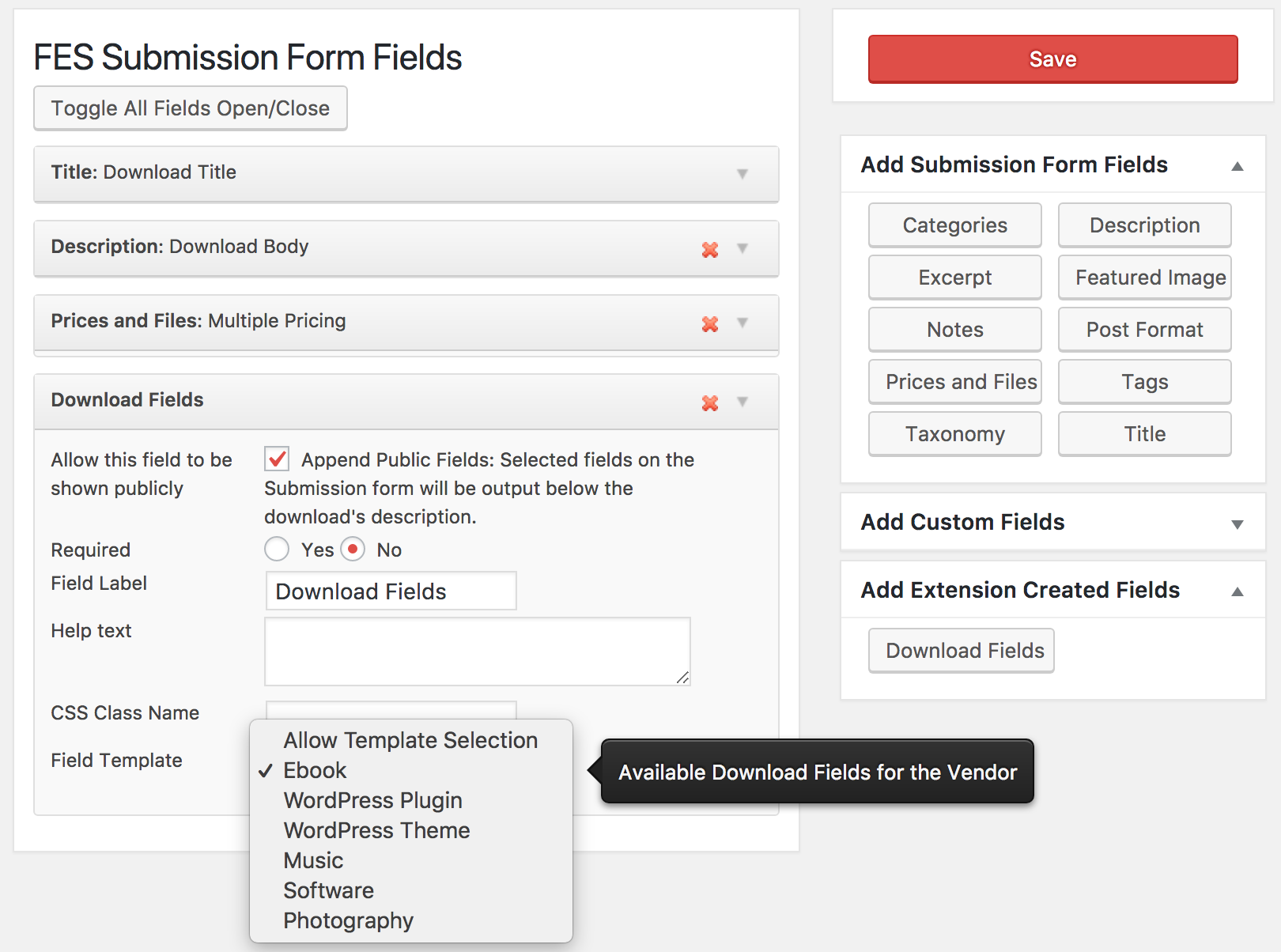 custom fields in frontend submissions